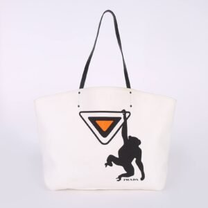 Prada - Canapa Monkey Print Large Tote Bag Cream
