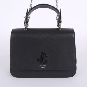 Jimmy Choo - JC Calfskin & Python Embossed Leather Top Handle Bag Black