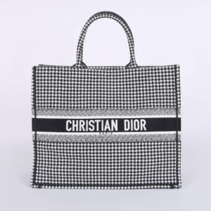 Dior - Dior Book Large Houndstooth Embroidery Tote Black/White