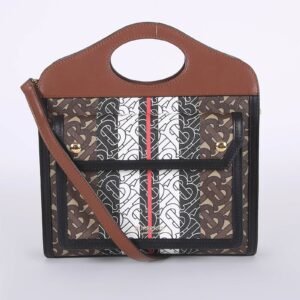 Burberry - E-Canvas Monogram Stripe & Leather Mini Pocket Bag Brown