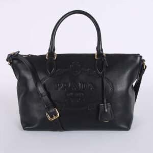 Prada - Glace Calf Logo Embossed Top Handle with Strap Nero