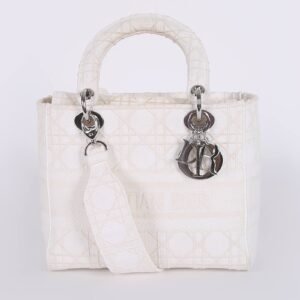Dior - Lady D-Lite Medium Embroidered Cannage Canvas White