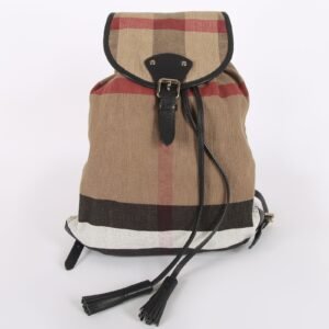 Burberry - Check Canvas & Leather Backpack Beige